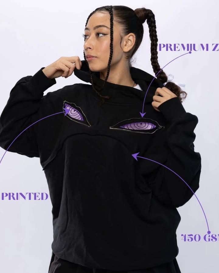 Anime Eye Zip Hoodie – Premium Black Streetwear Hoodie