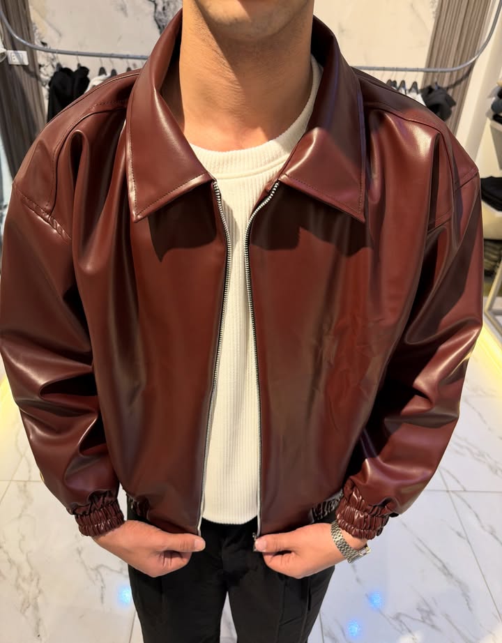 Premium Chocolate Brown Faux Leather Jacket for Men | Classic Fit Luxury Streetwear