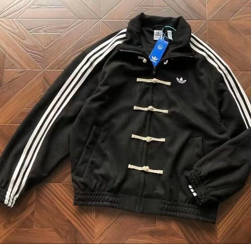 DripHeaven clothing CNY Premium Black Stripe Jacket | High Neck Zip-Up Casual Streetwear Jacket for Men & Women