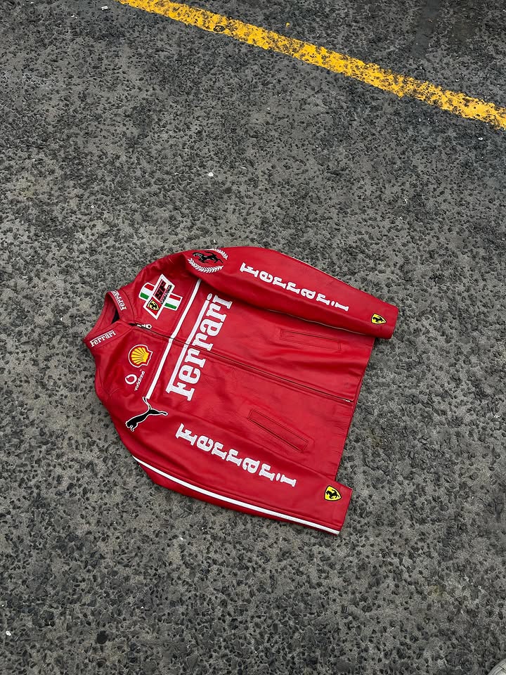 Ferrari Red F1 Leather Racing Jacket – Premium Motorsport Style
