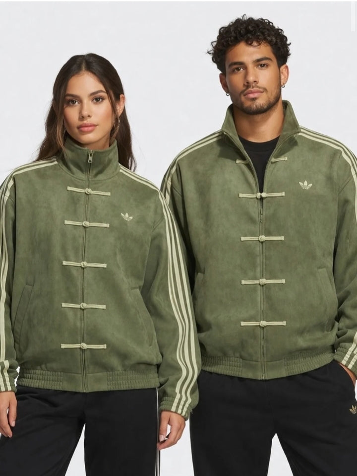 DripHeaven.in | Premium Olive Green Unisex Track Jacket – Luxury Streetwear Edition