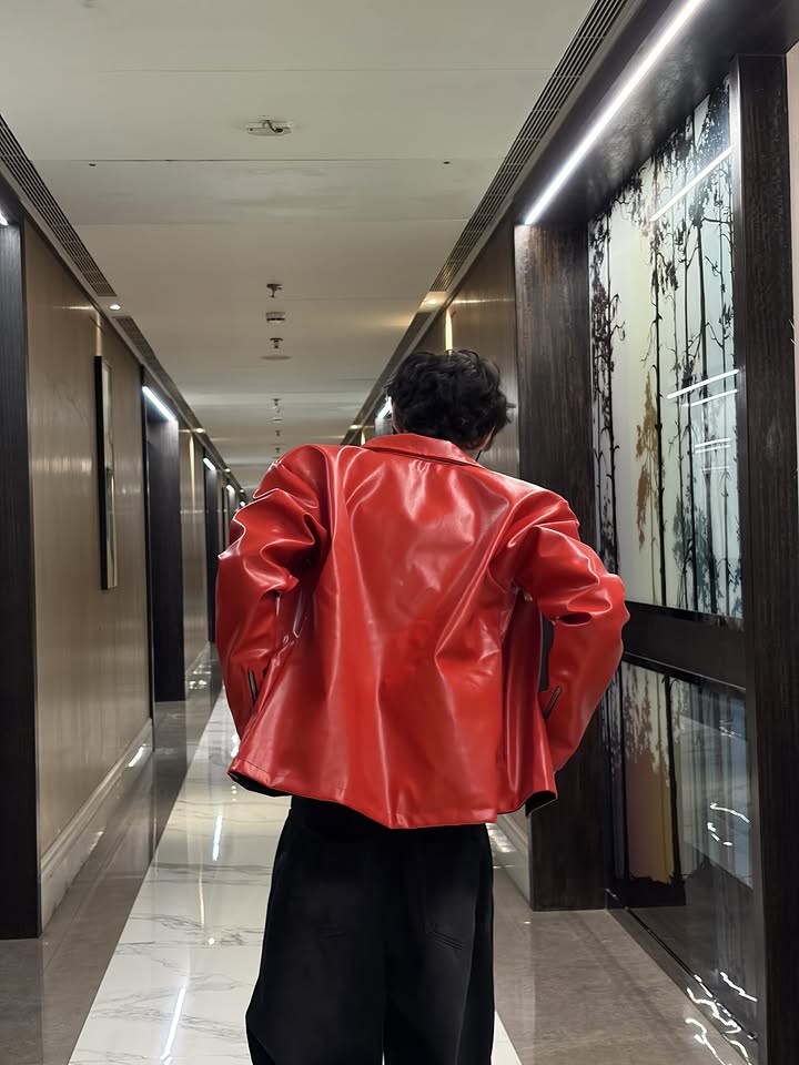 DripHeaven Crimson Edge Leather Jacket | Premium Red Streetwear Jacket for Men & Women 🔥