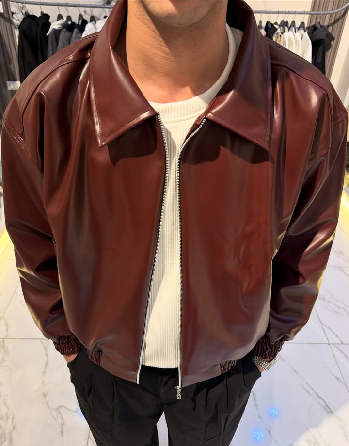 Premium Chocolate Brown Faux Leather Jacket for Men | Classic Fit Luxury Streetwear