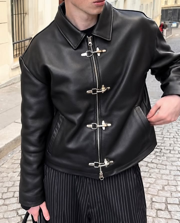 Premium Black Leather Jacket for Men & Women | Stylish Buckle Design Streetwear Jacket | Dripheaven Clothing