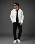 Men's Premium White Faux Leather Jacket | Classic Zip-Up Biker Style | Stylish Casual Outerwear