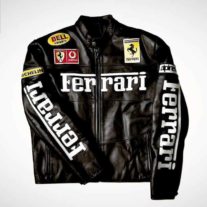 Dripheaven Premium Ferrari Racing Leather Jacket – Stylish Motorsport Streetwear