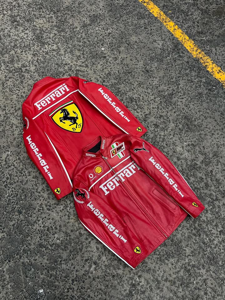 Ferrari Red F1 Leather Racing Jacket – Premium Motorsport Style
