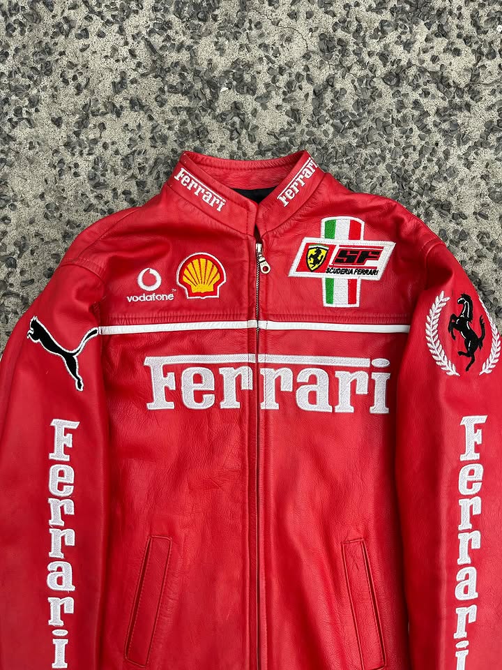 Ferrari Red F1 Leather Racing Jacket – Premium Motorsport Style