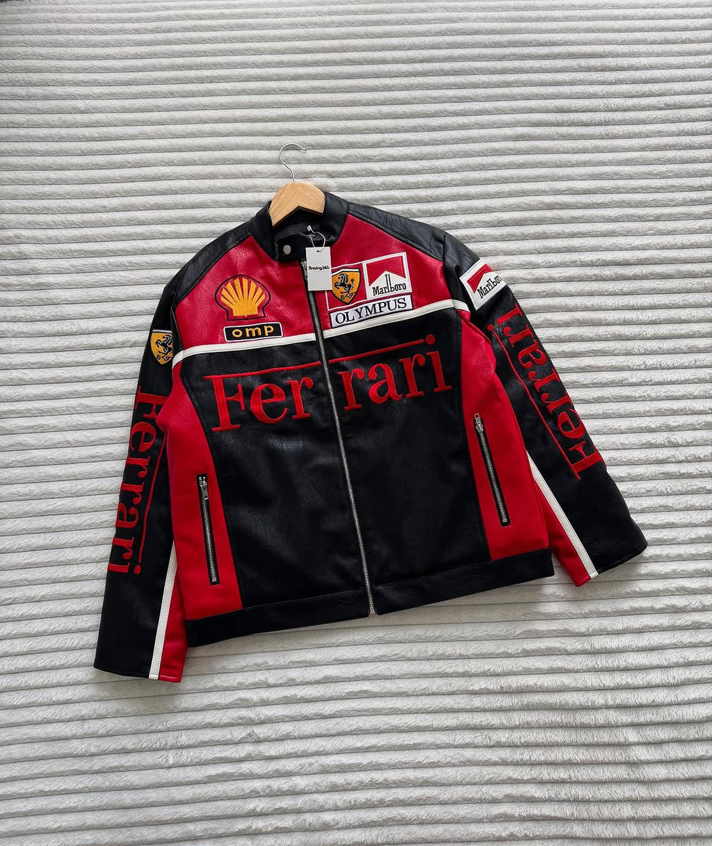 Vintage Ferrari F1 Leather Jacket – Classic Racing Style, Premium Men’s & Women’s Leather